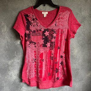 Madison Berkeley Red V-Neck Tee, Sz. L